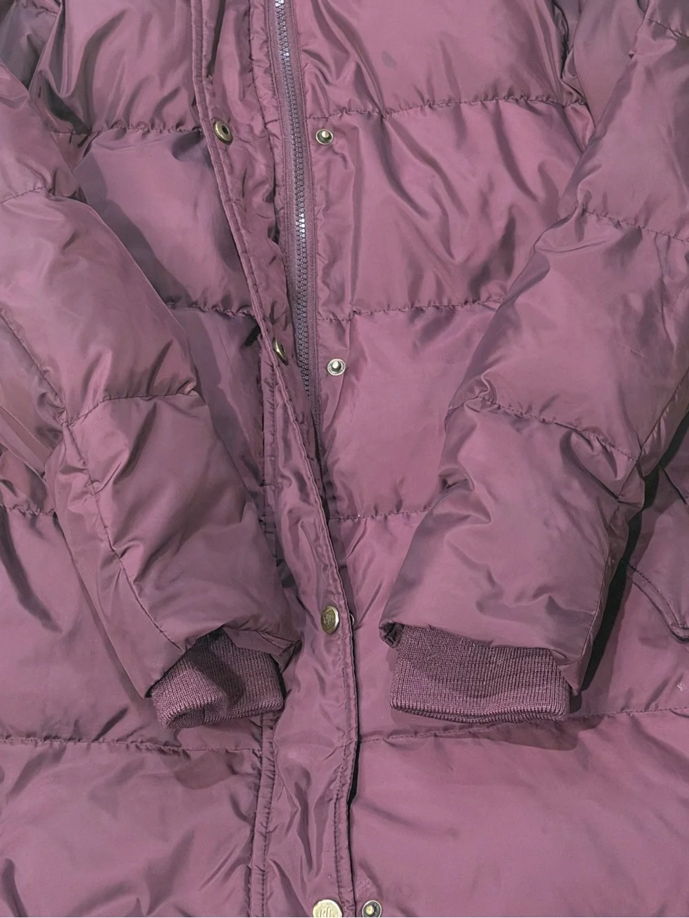 Ralph Lauren Deep Plum Long Puffer Coat with Faux Fur Hood Medium